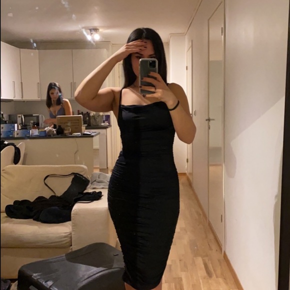 Women's Ruched Backless Spaghetti Strap Midi Dress - Picture 1 of 3